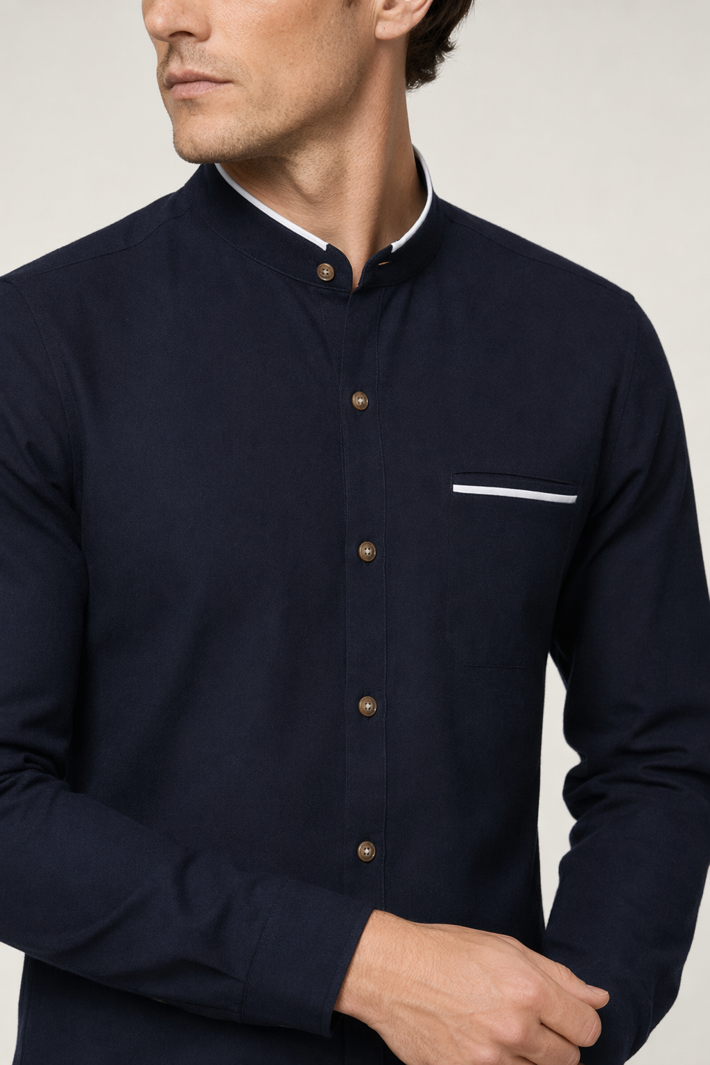 Mandarin Neck Men's Shirt Navy