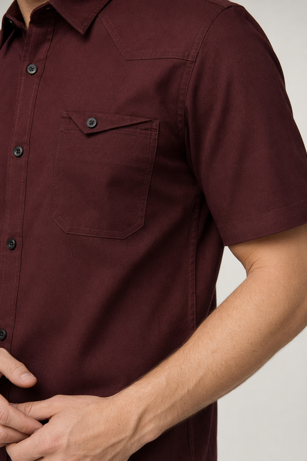 Short Sleeve Shirt with Flip Pockets for Men Wine