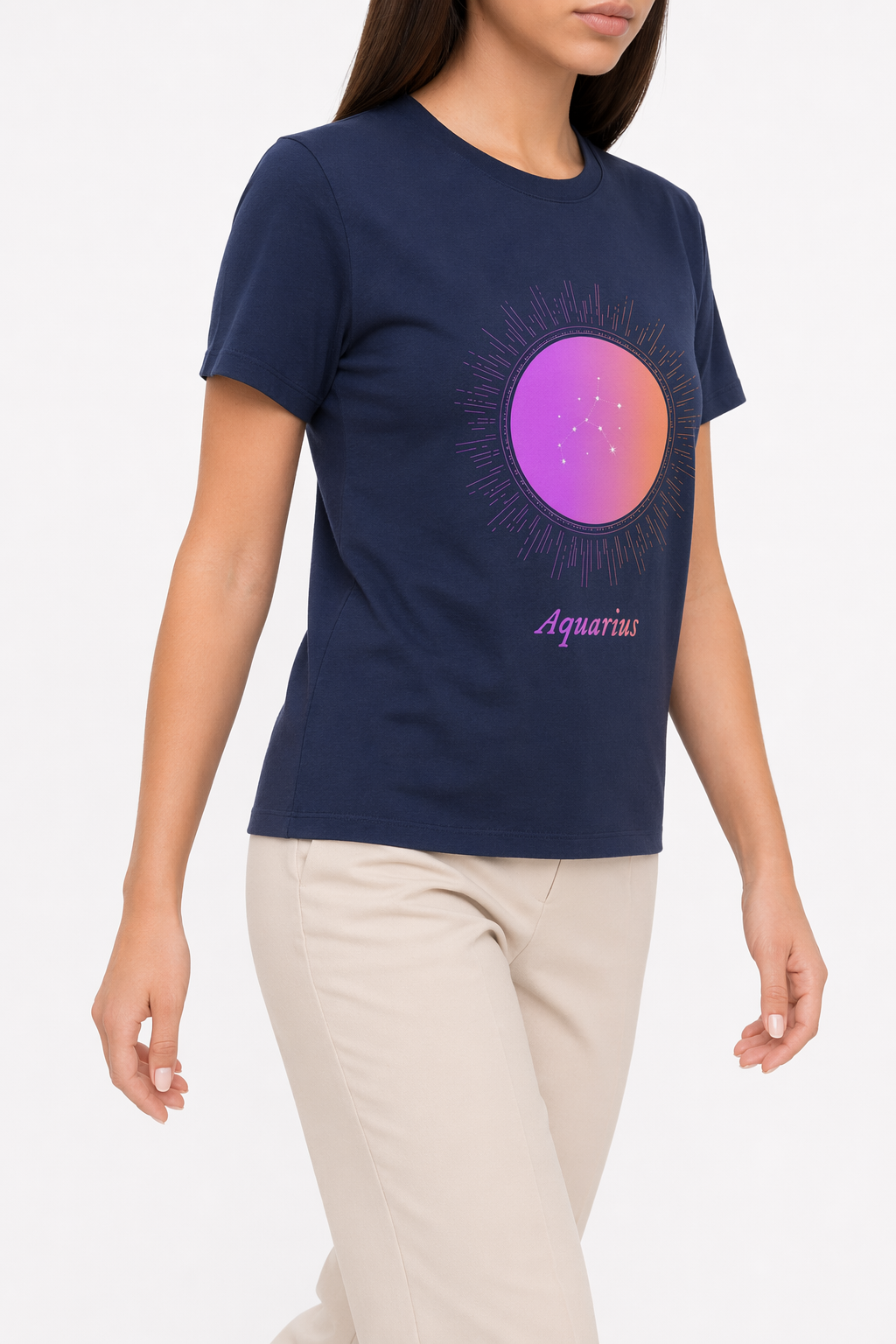 Gradient Zodiac T-Shirt for Women: Aquatic Horoscope-inspired Fashion Navy