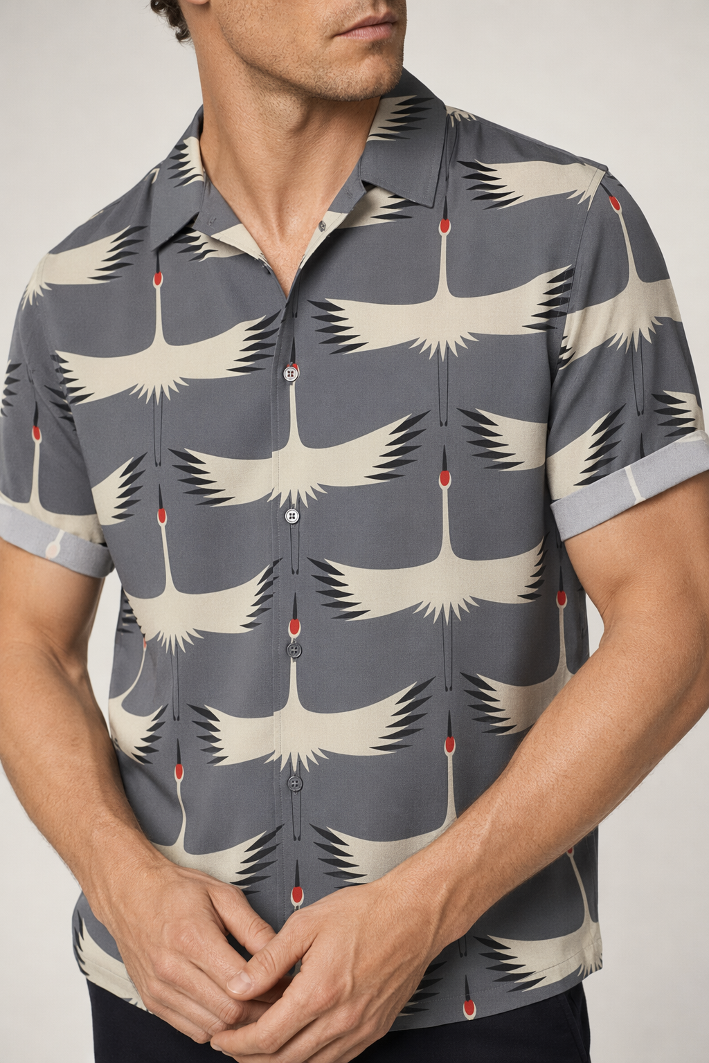 Hawaiian Shirt for Men with Japanese Design Dark Gray