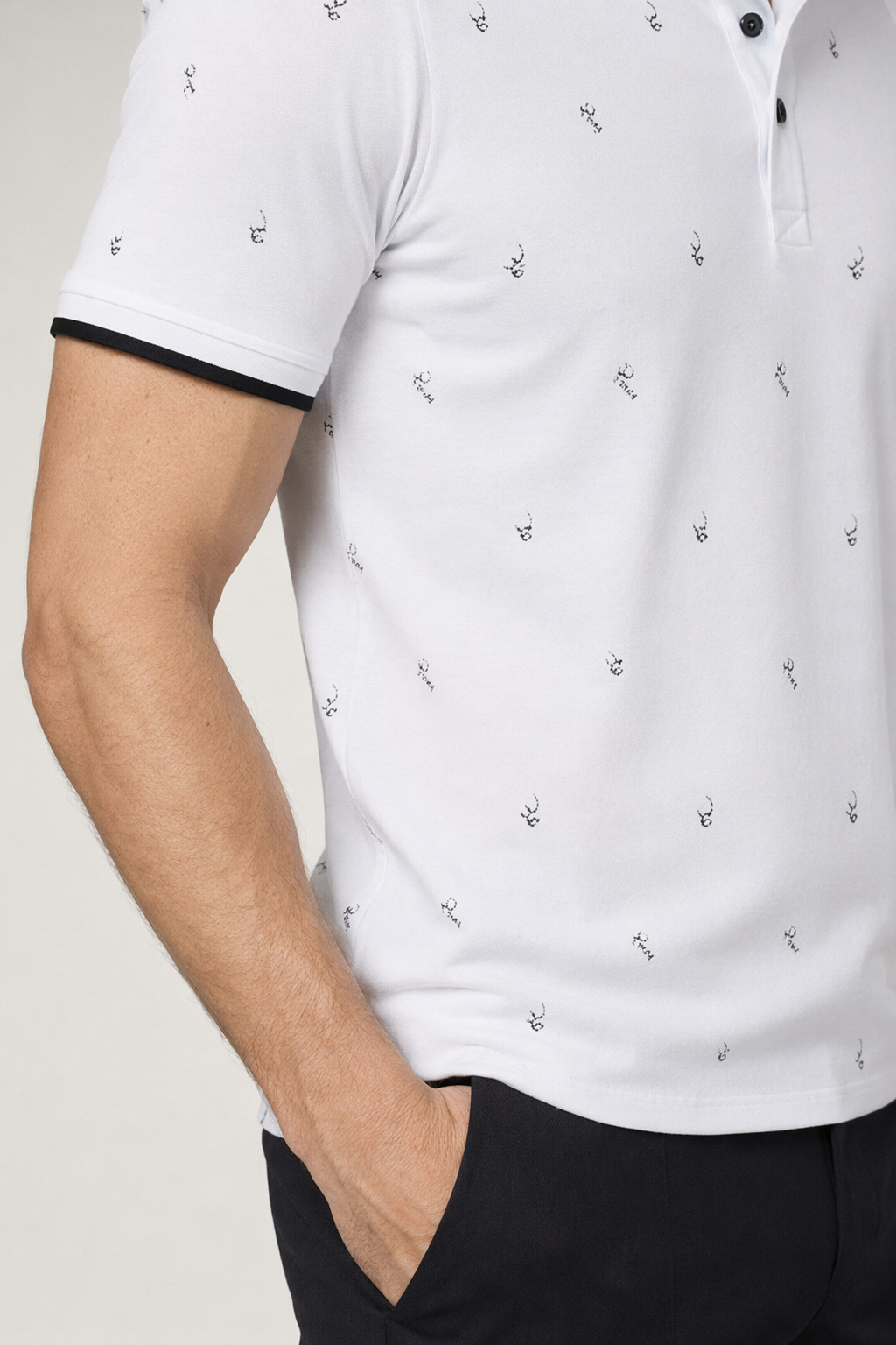 Short-Sleeve Printed Polo for Men White