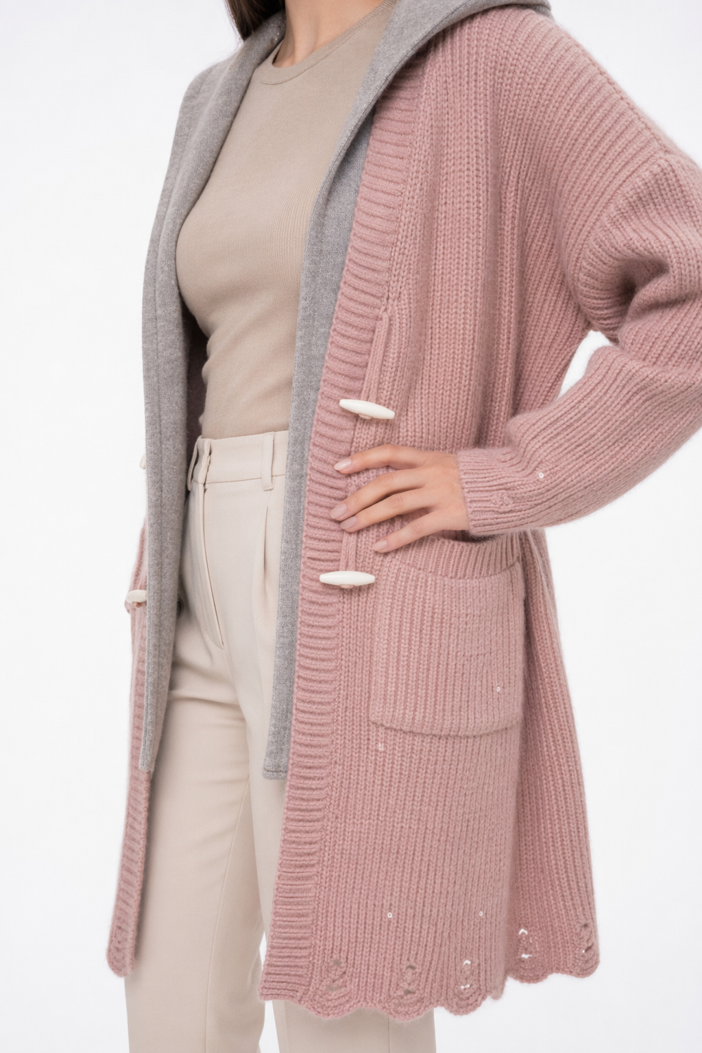 Layered Hooded Cardigan for Women - Redefining Fashion Pink
