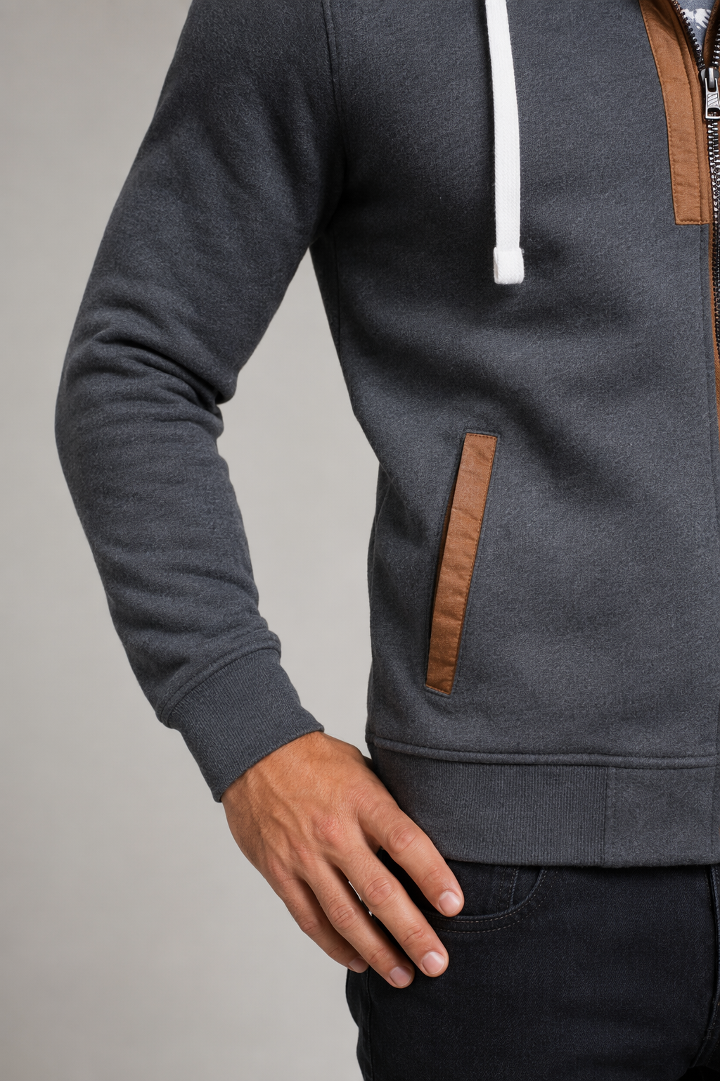 Zippered Hooded Jacket for Men's Casual Wear Default