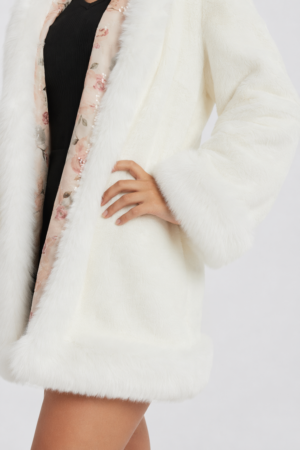 Faux Fur Hooded Women's Coat White