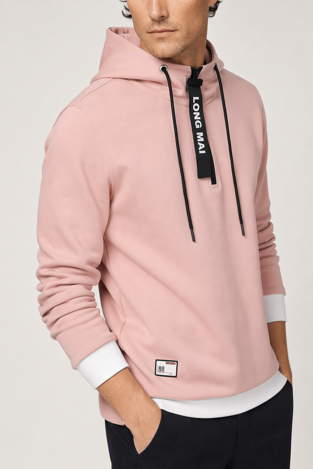 Zippered Men's Hooded Sweatshirt Pink