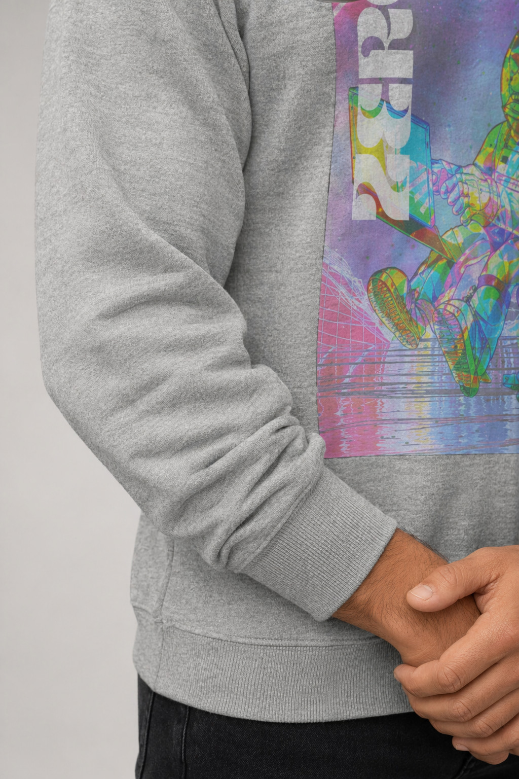 Space Monkey Graphic Sweatshirt for Men Sport Grey