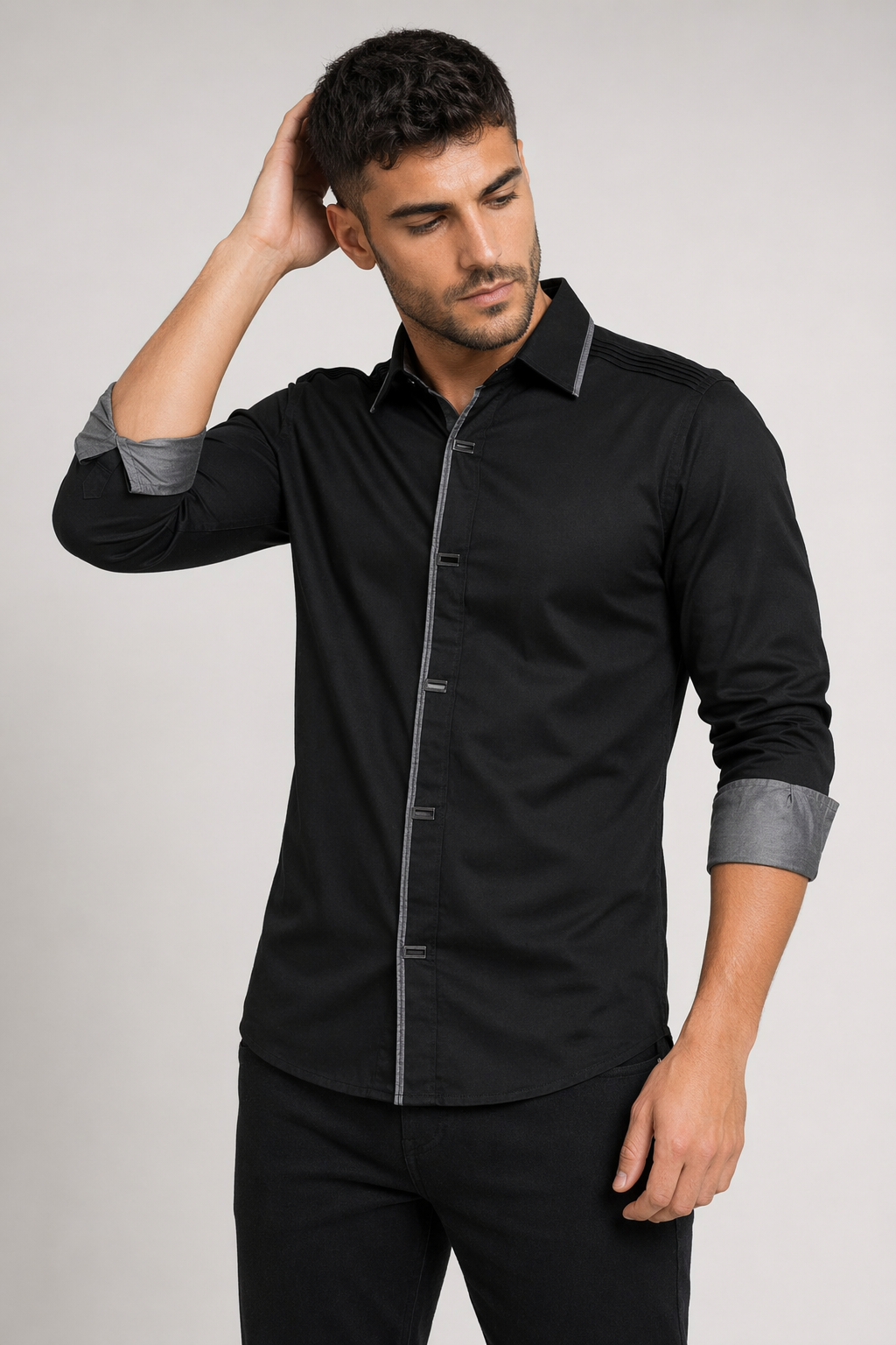 Standard Men's Shirt with Snap Buttons Black