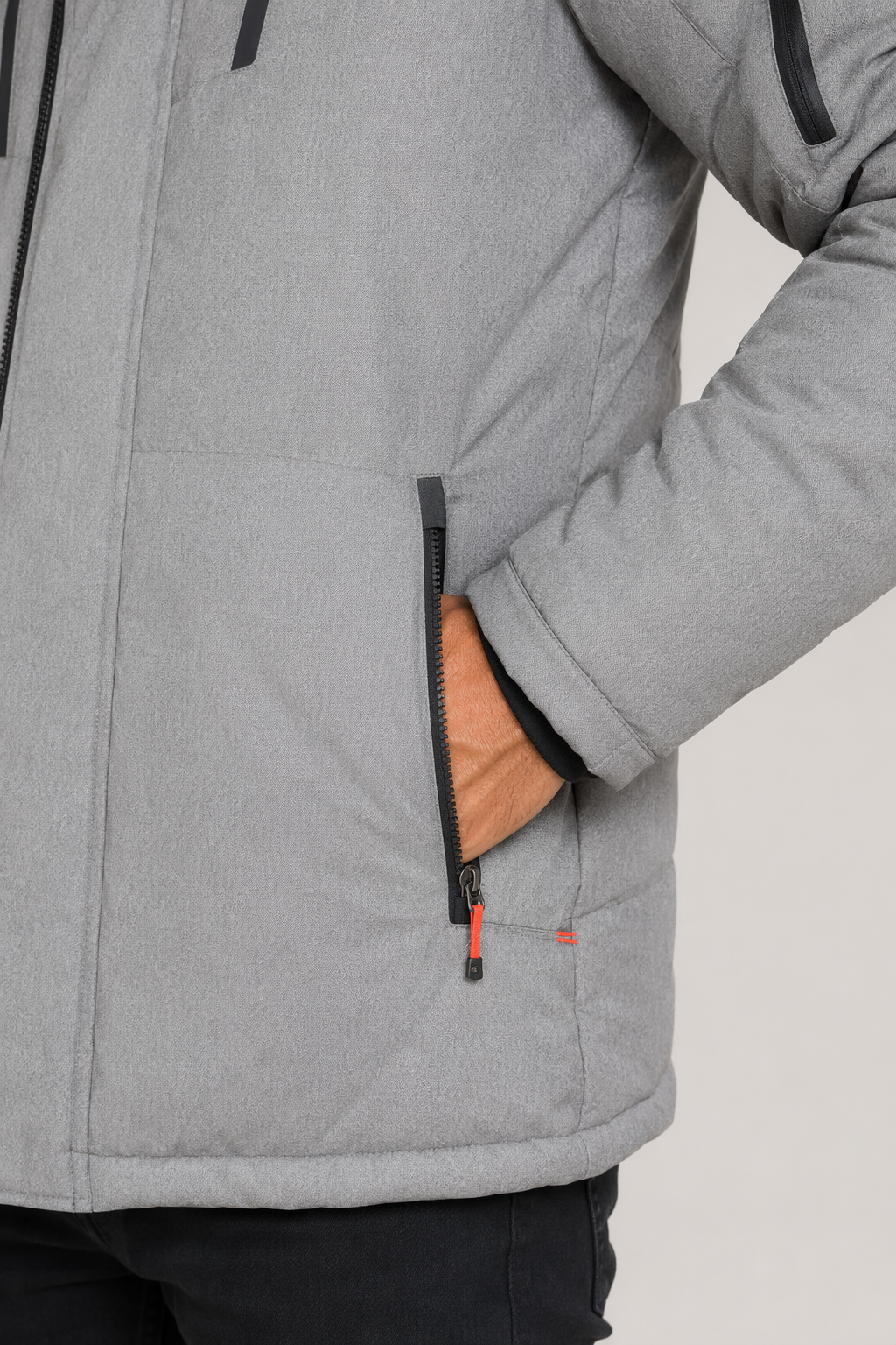 High Collar Men's Puffer Jacket with Detachable Hood Gray