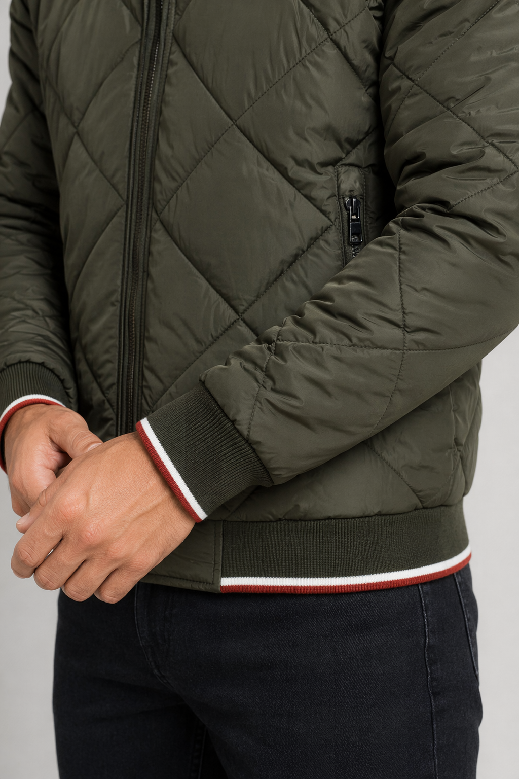 Quilted Jacket for Men - A Stylish Bomber Green