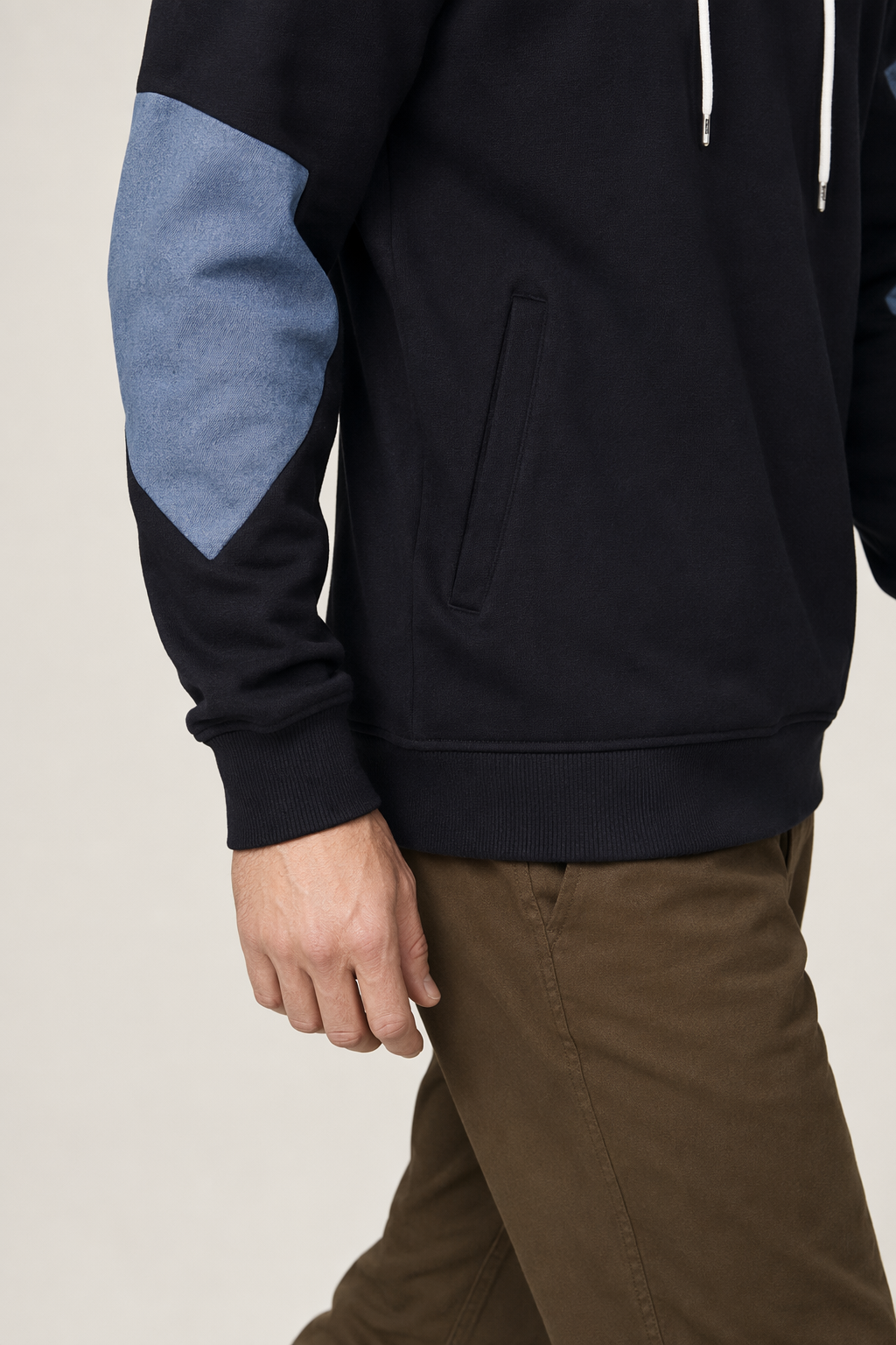 Two Tone Pocketed Hoodie for Men Black