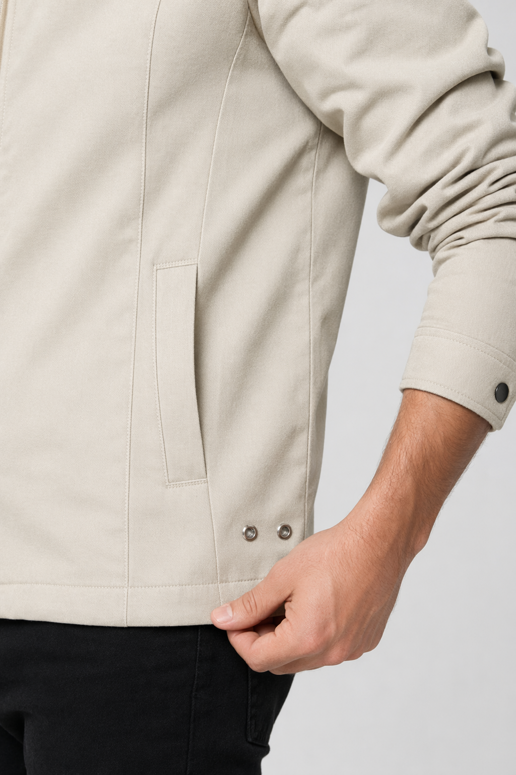 Beige Zippered Jacket for Men with Slim Fit Default