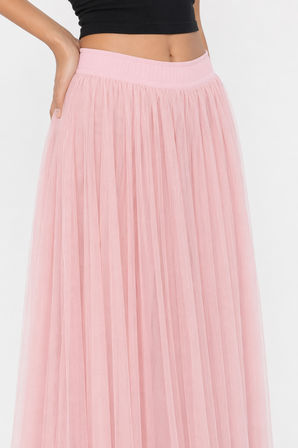 Summer Long Skirt with Elastic Waistband and 3 Layers Pink