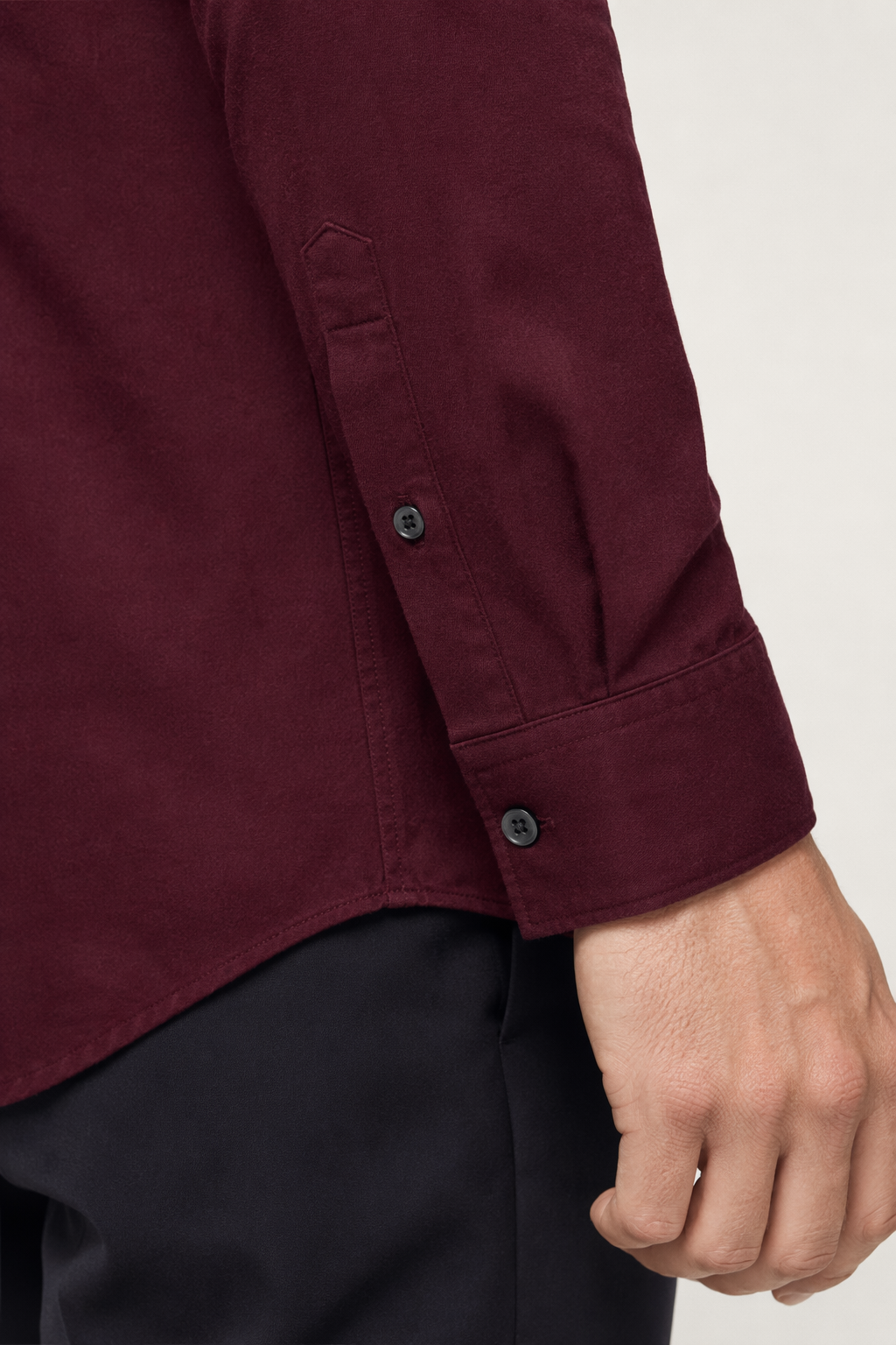 Classic White Long Sleeve Shirt with Flip Pocket and Button Front for Men Wine