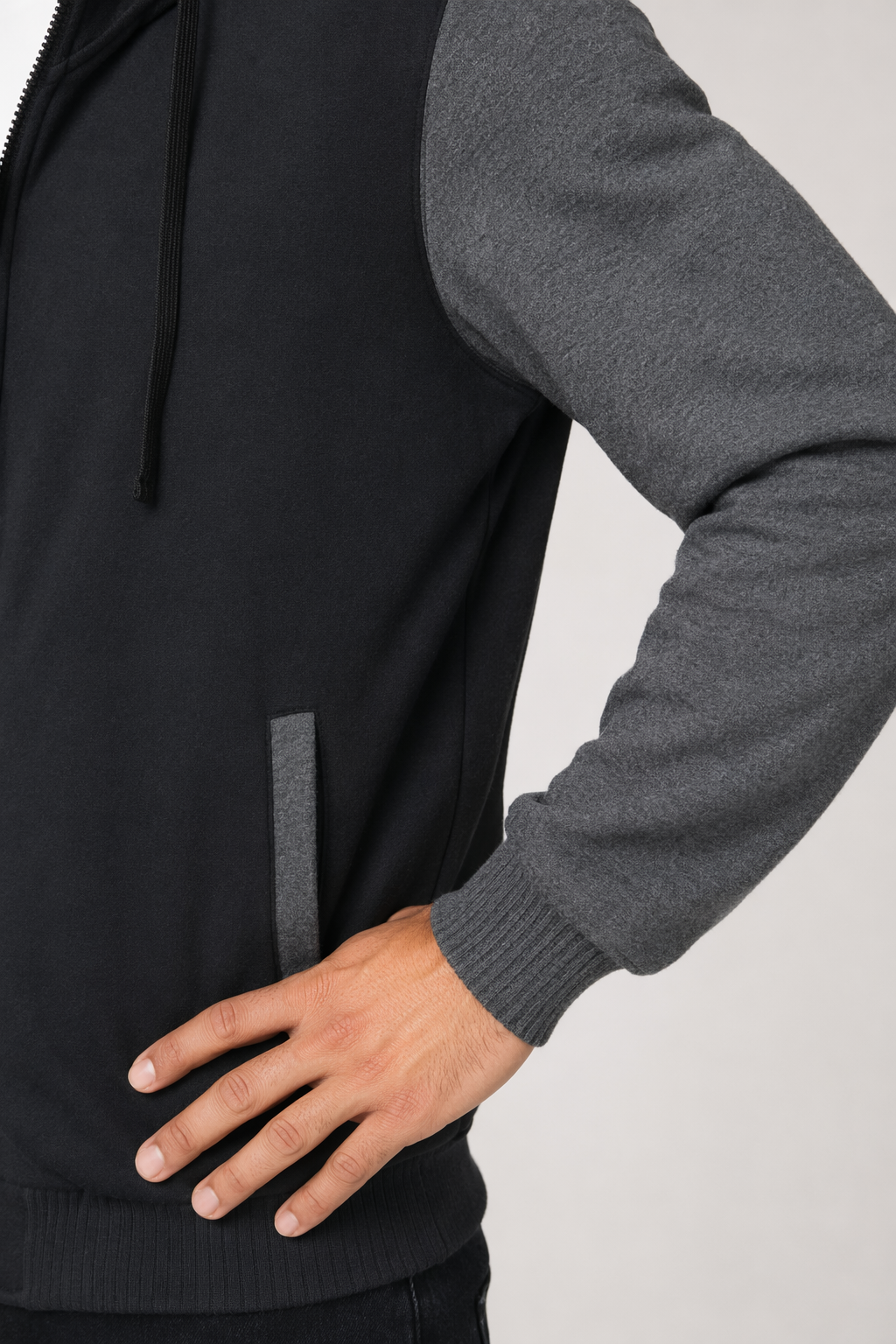 Winter-Lined Men's Zippered Hoodie Dark Gray