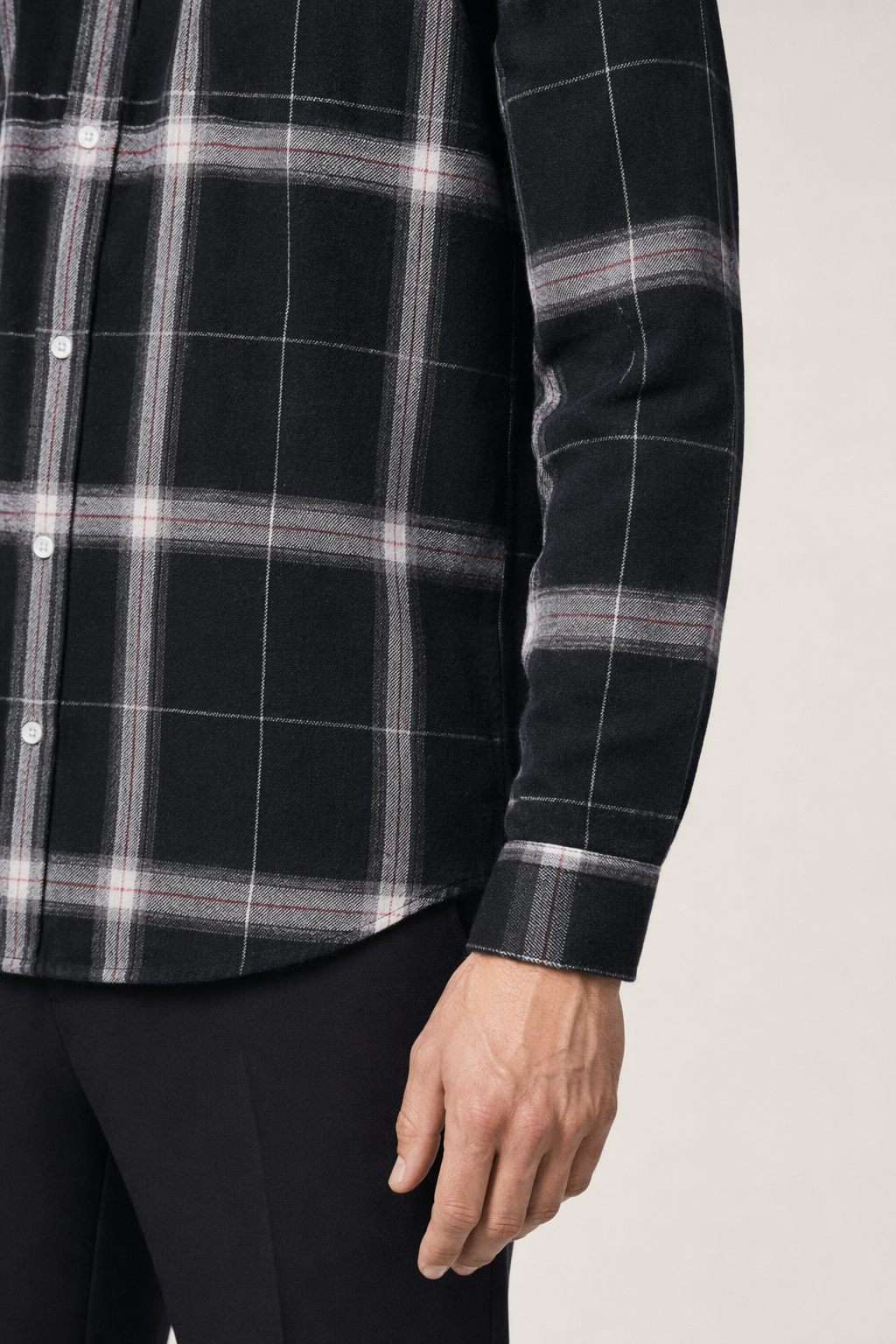 Casual Plaid Button-Front Shirt for Men in Black Default