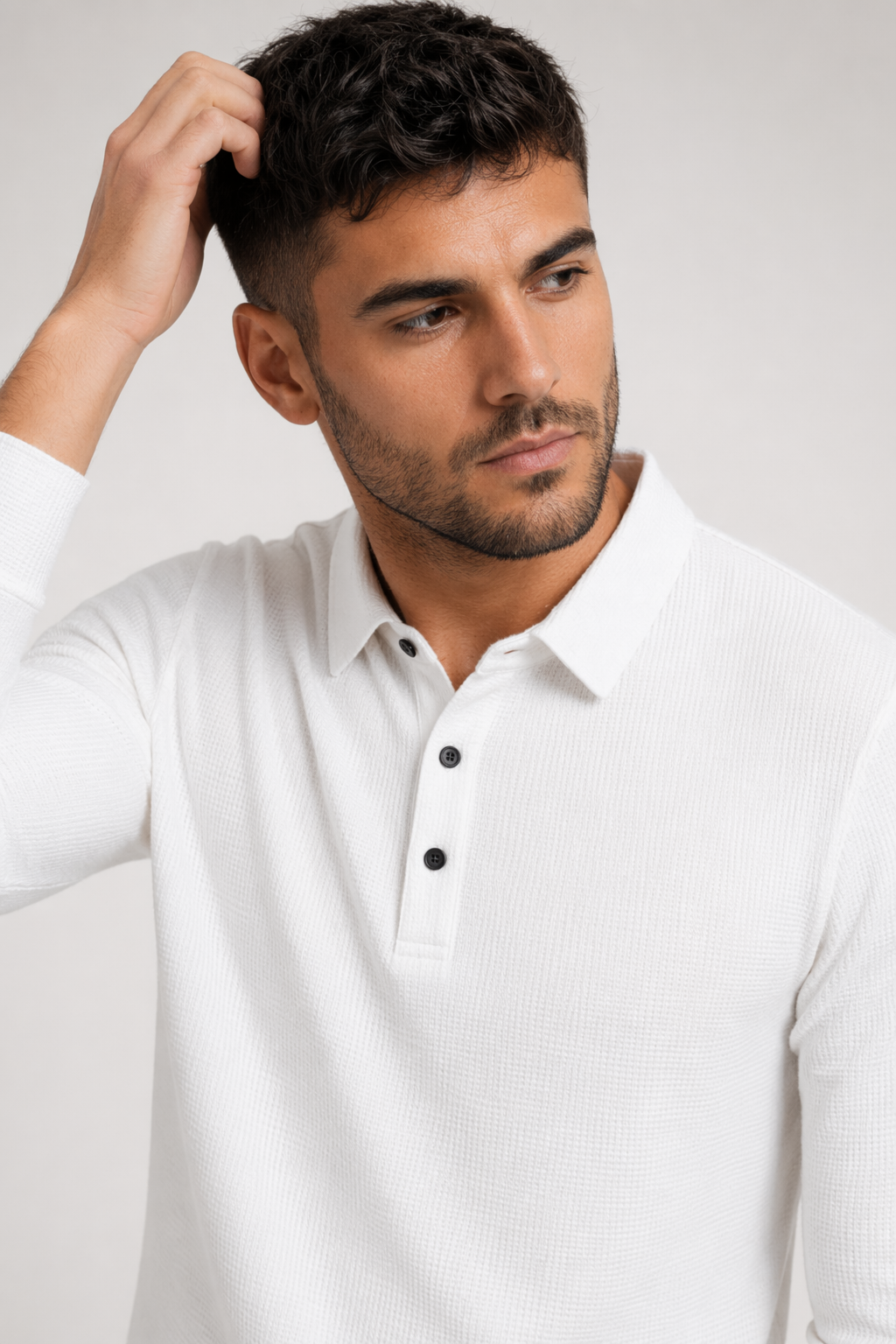 Long-Sleeved Polo Shirt for Men: A Timeless Classic White