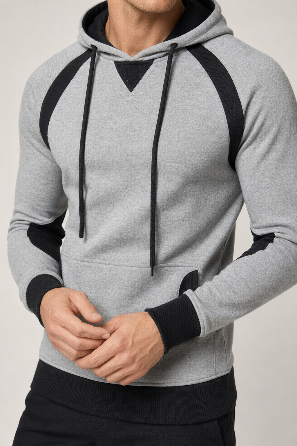 Two-Toned Men's Hoodie featuring Pockets Light Gray