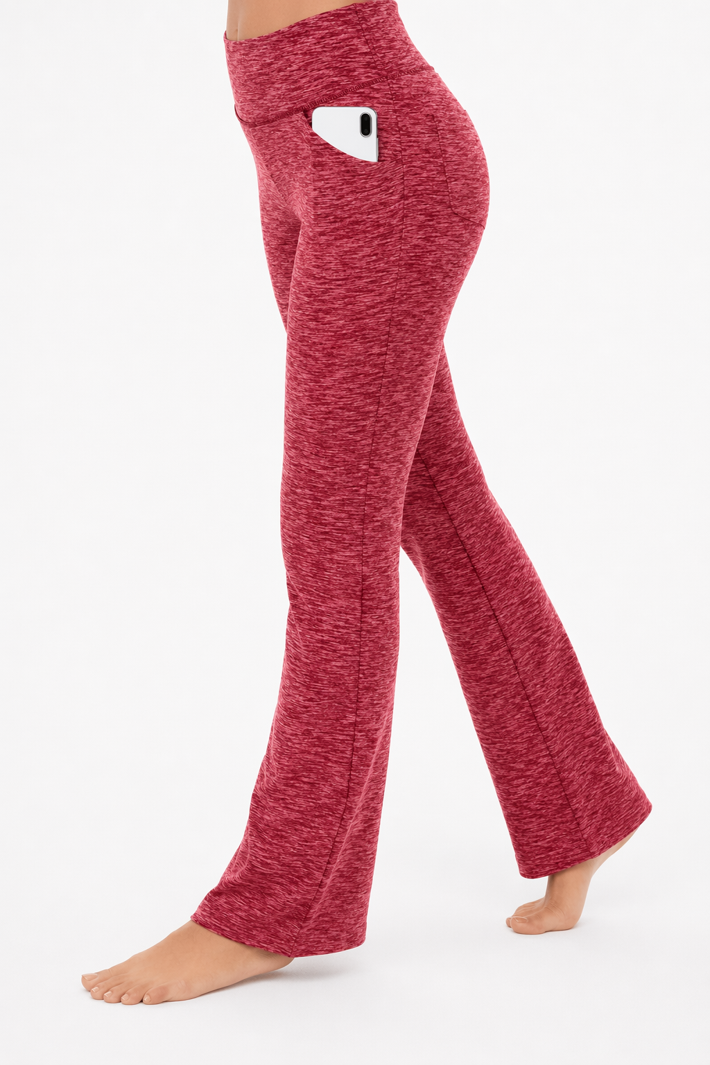Flattering Straight Flare Yoga Leggings with a High Waist LZ-Red