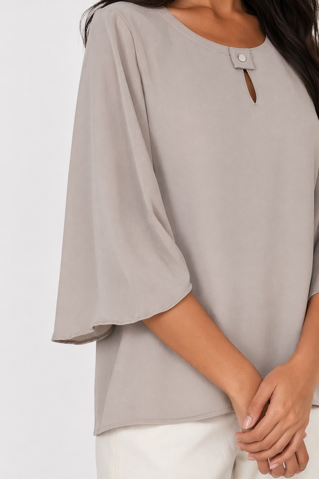 Wide Sleeve Business Casual Blouse for Women Gray