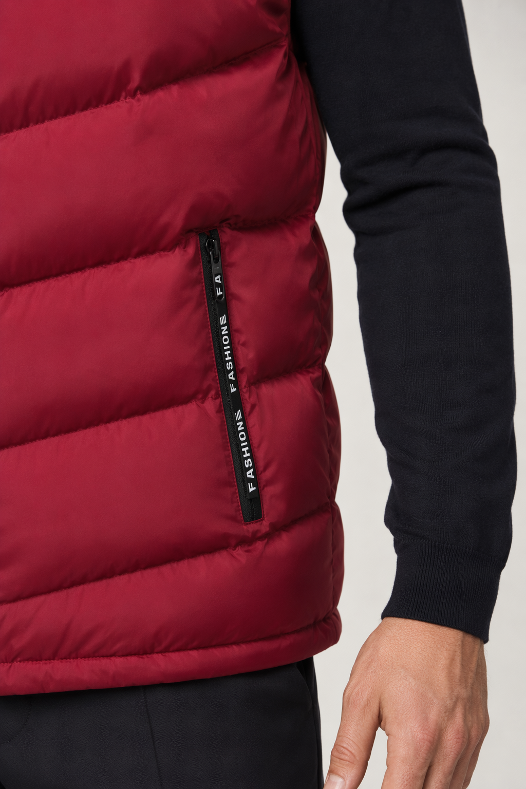 Red Puffer Vest with Elevated Collar for Men Default