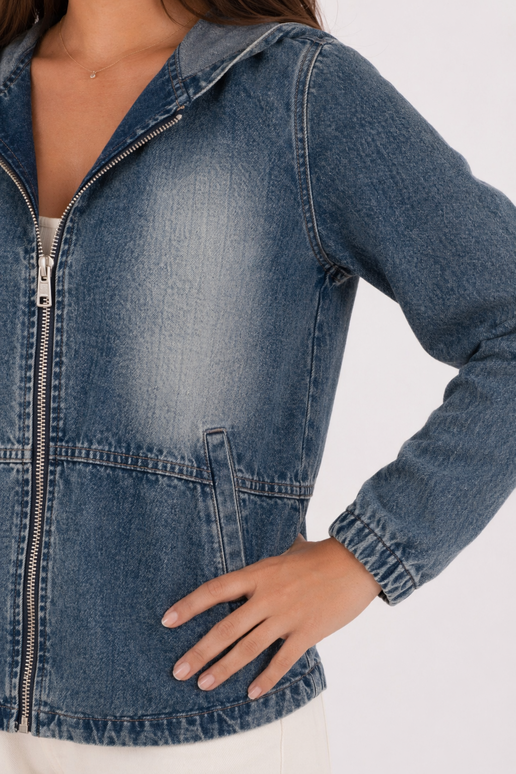 Short Denim Jacket with Hood - Women's Fashion Statement Piece Default