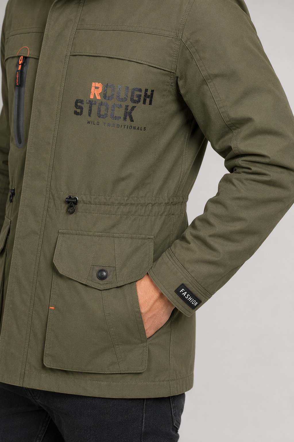 Windproof Hooded Men's Jacket with Detachable Hood Army Green
