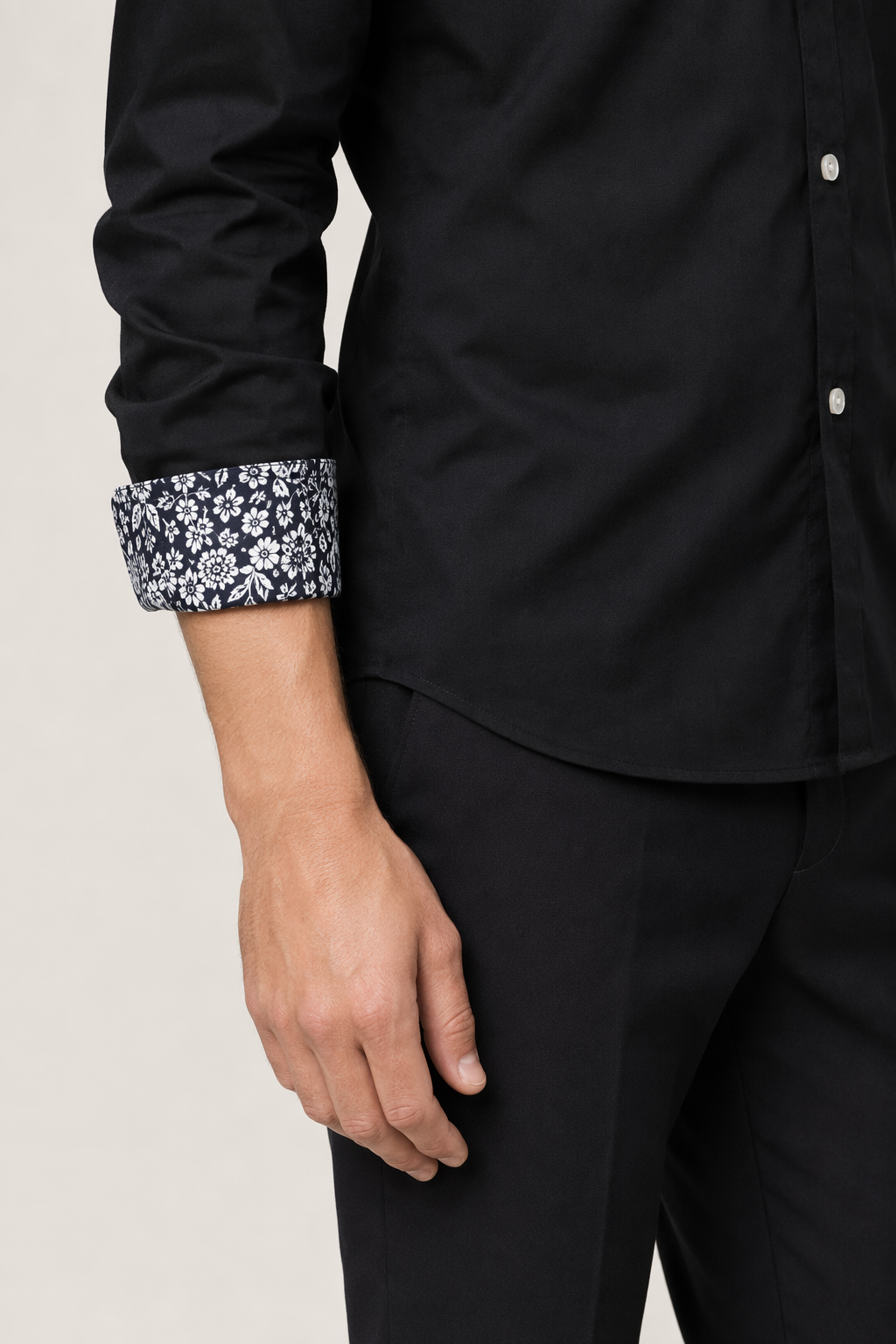 Long Sleeve Floral Button-Up Shirt for Men Black