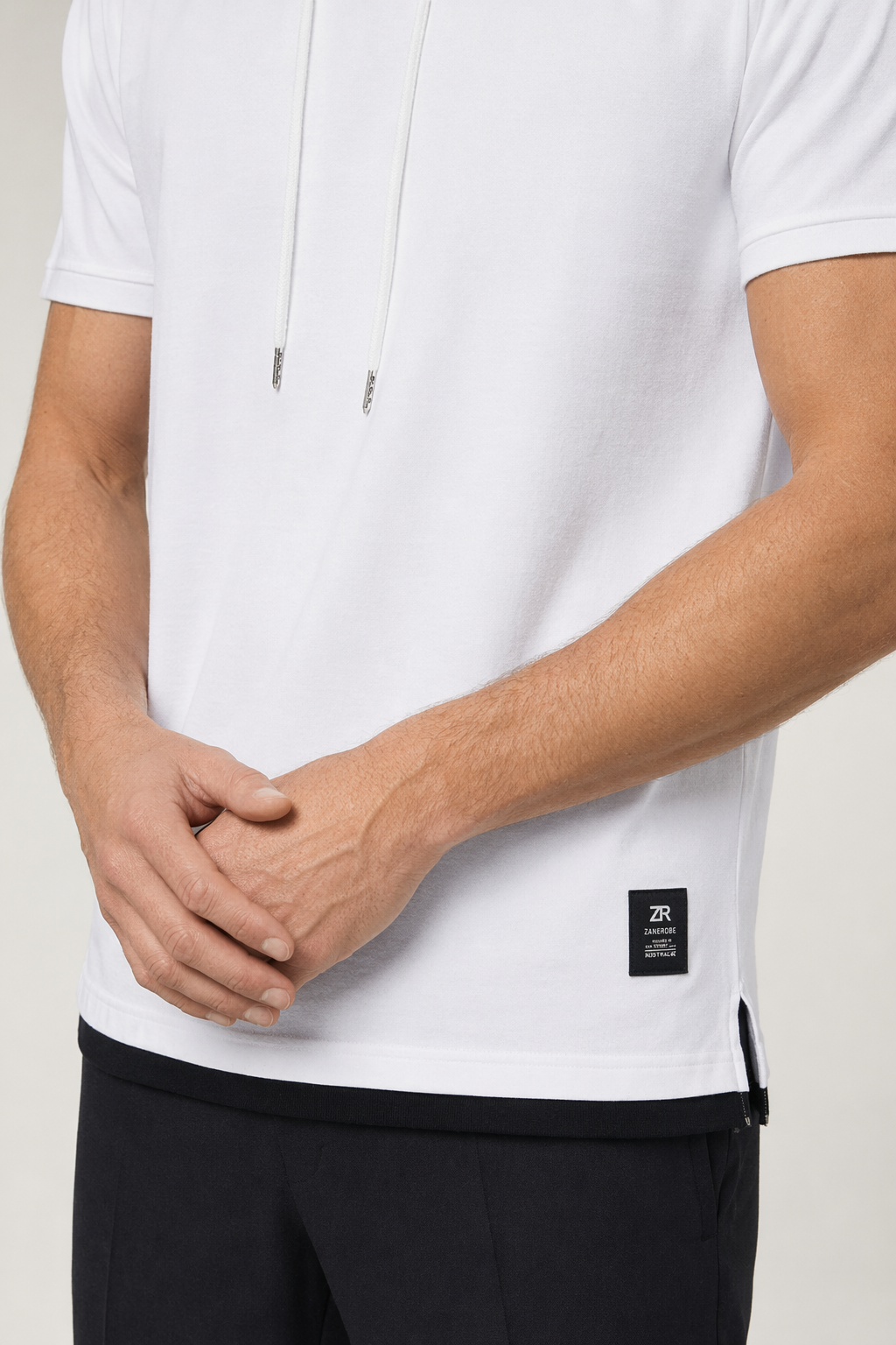 Short Sleeve Hooded Tee for Men White