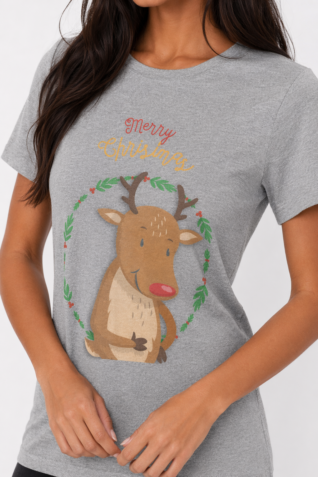 Holiday Reindeer Women's Tee with Short Sleeves Athletic Heather