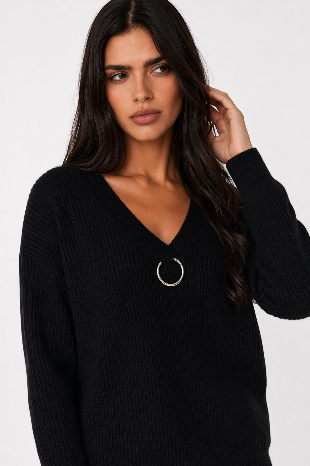 Women's Sweaters with V-Neck Design Black