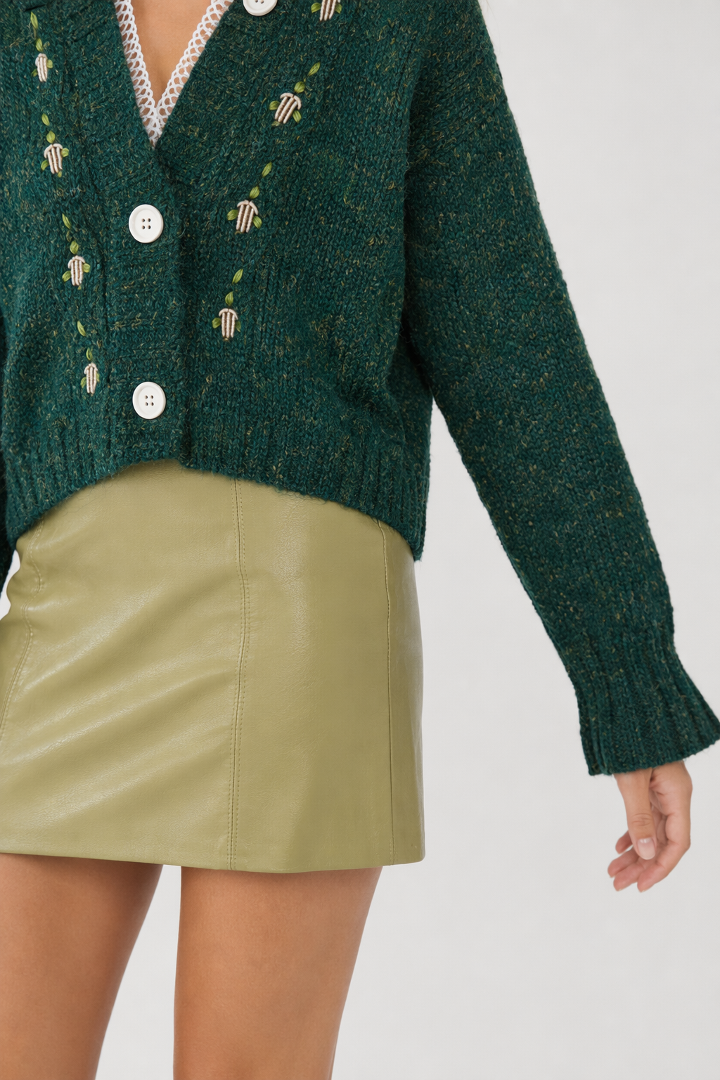 Button Front Sweater Cardigan for Women with a V-Neck Green