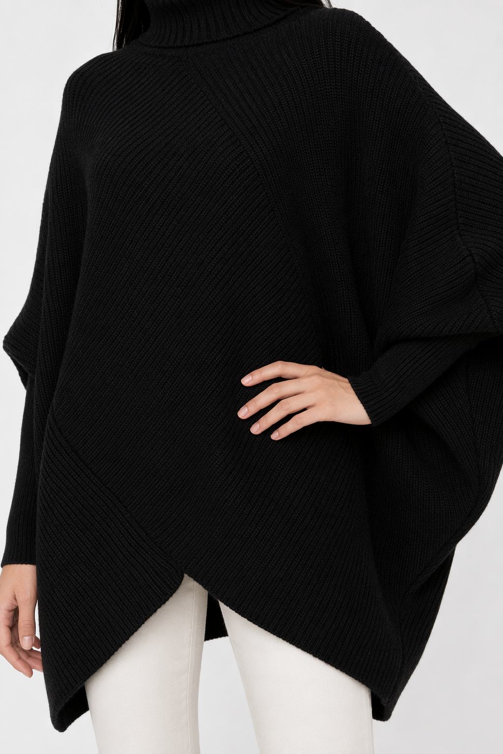 Turtleneck Batwing Sweater for Women Black