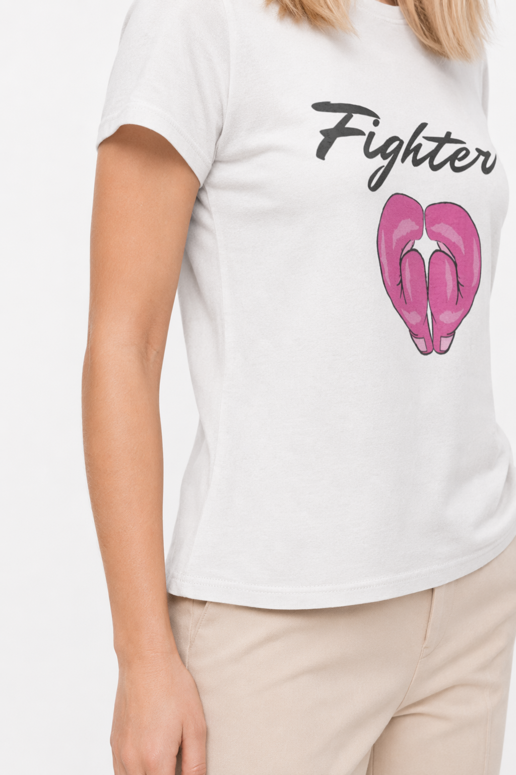 Pink Ribbon Awareness Fighter T-Shirt White