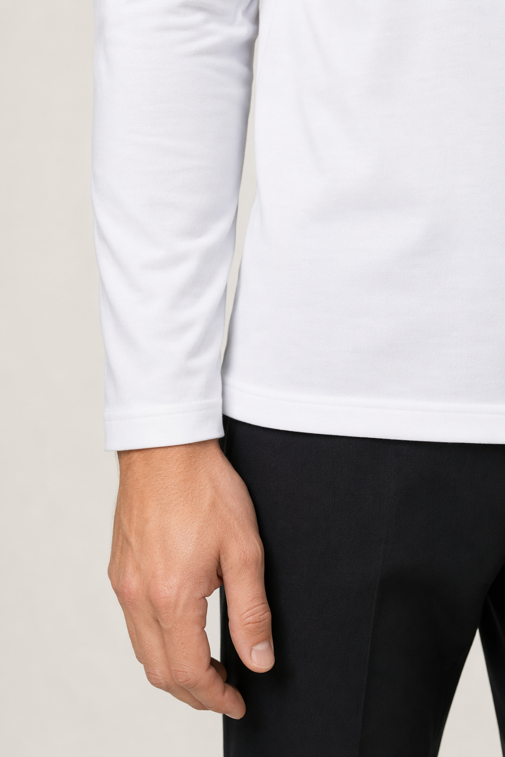 Men's Top with Standing Collar - Enhanced Clarity and Uniqueness White