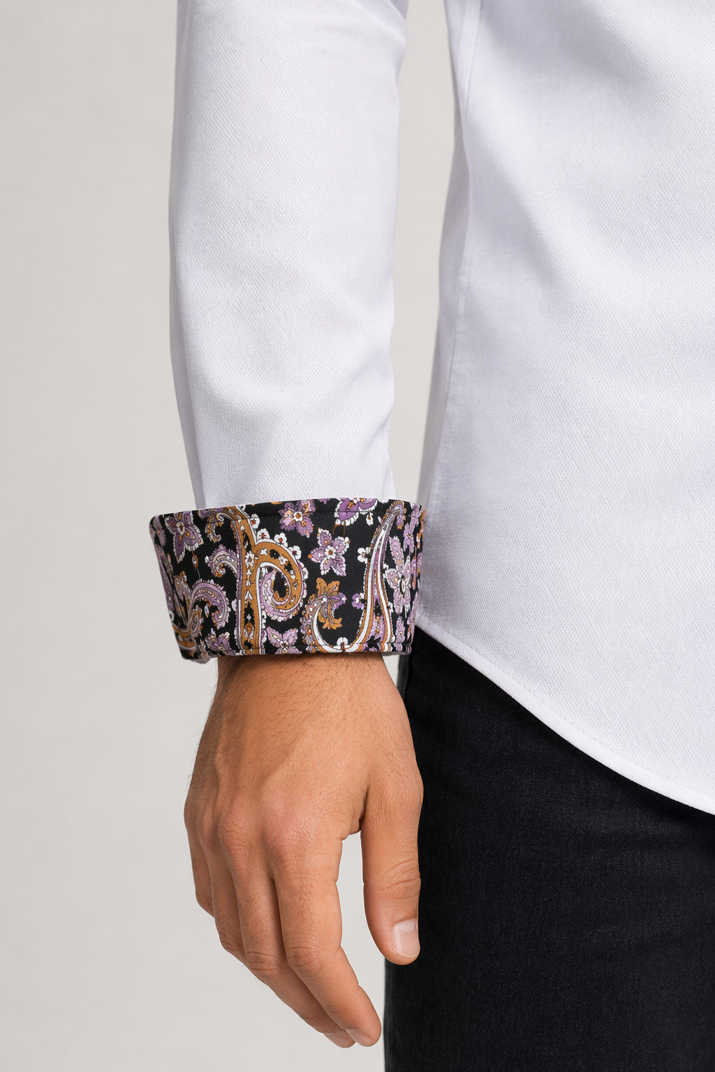 Button-Down Men's Shirt with Botanical Accents White