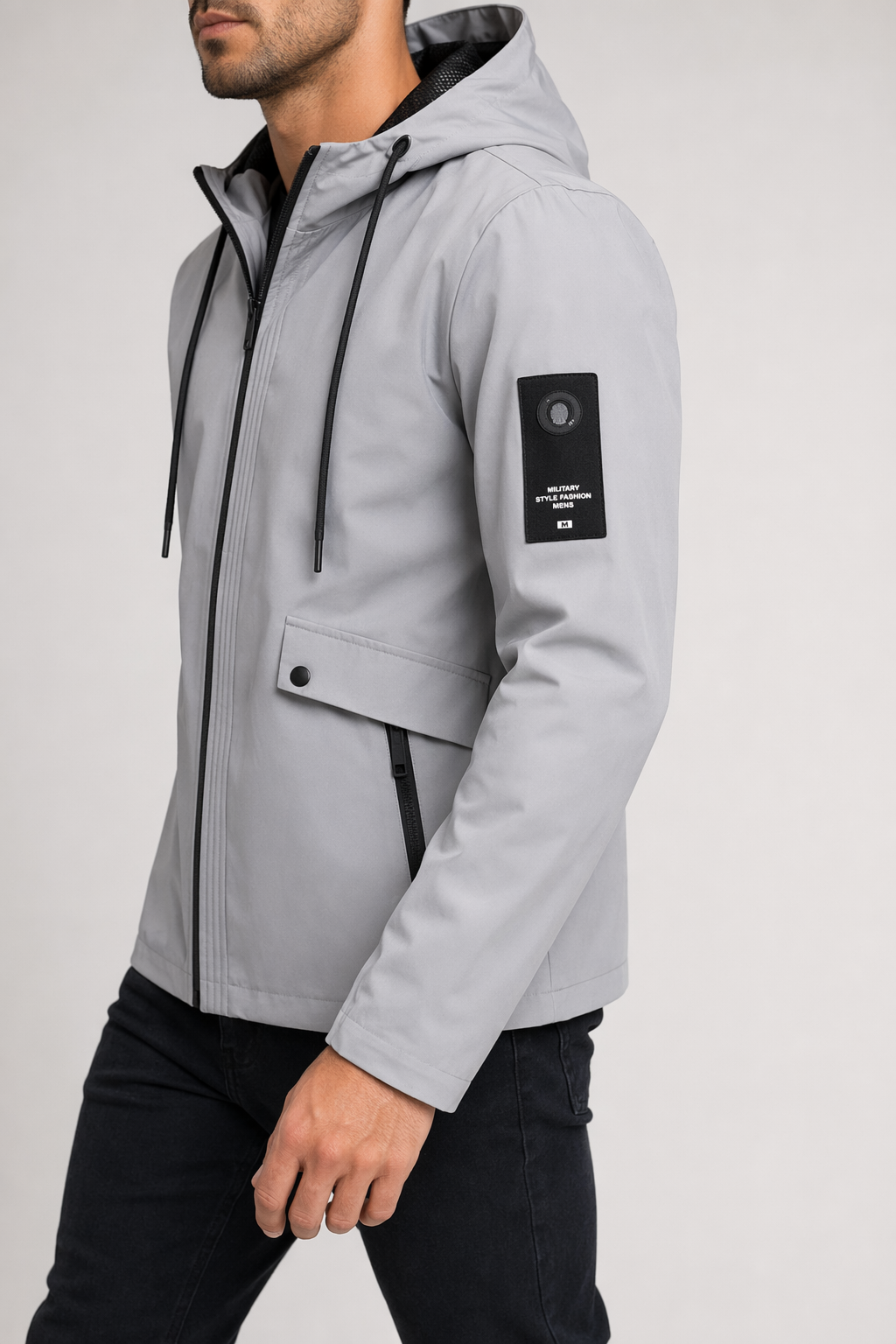 Windproof Hooded Jacket for Men Gray
