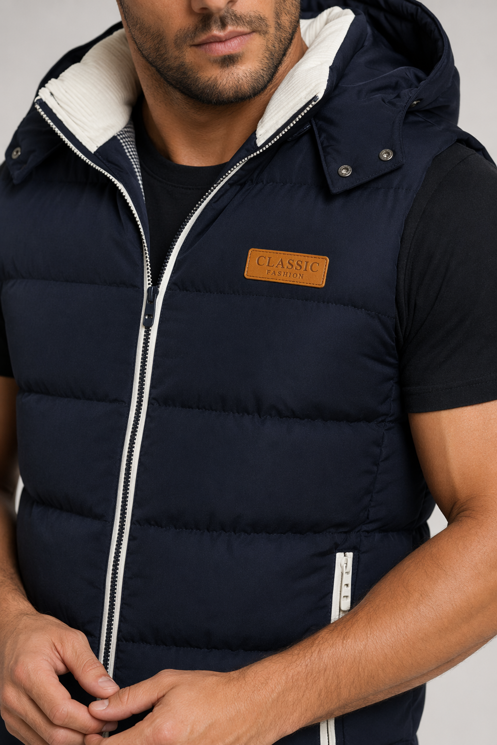 Ultra Cozy Winter Hooded Puffy Vest for Men in Navy Default