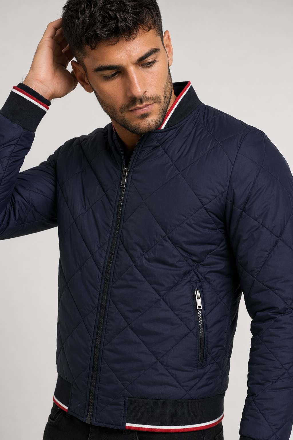 Quilted Jacket for Men - A Stylish Bomber Navy