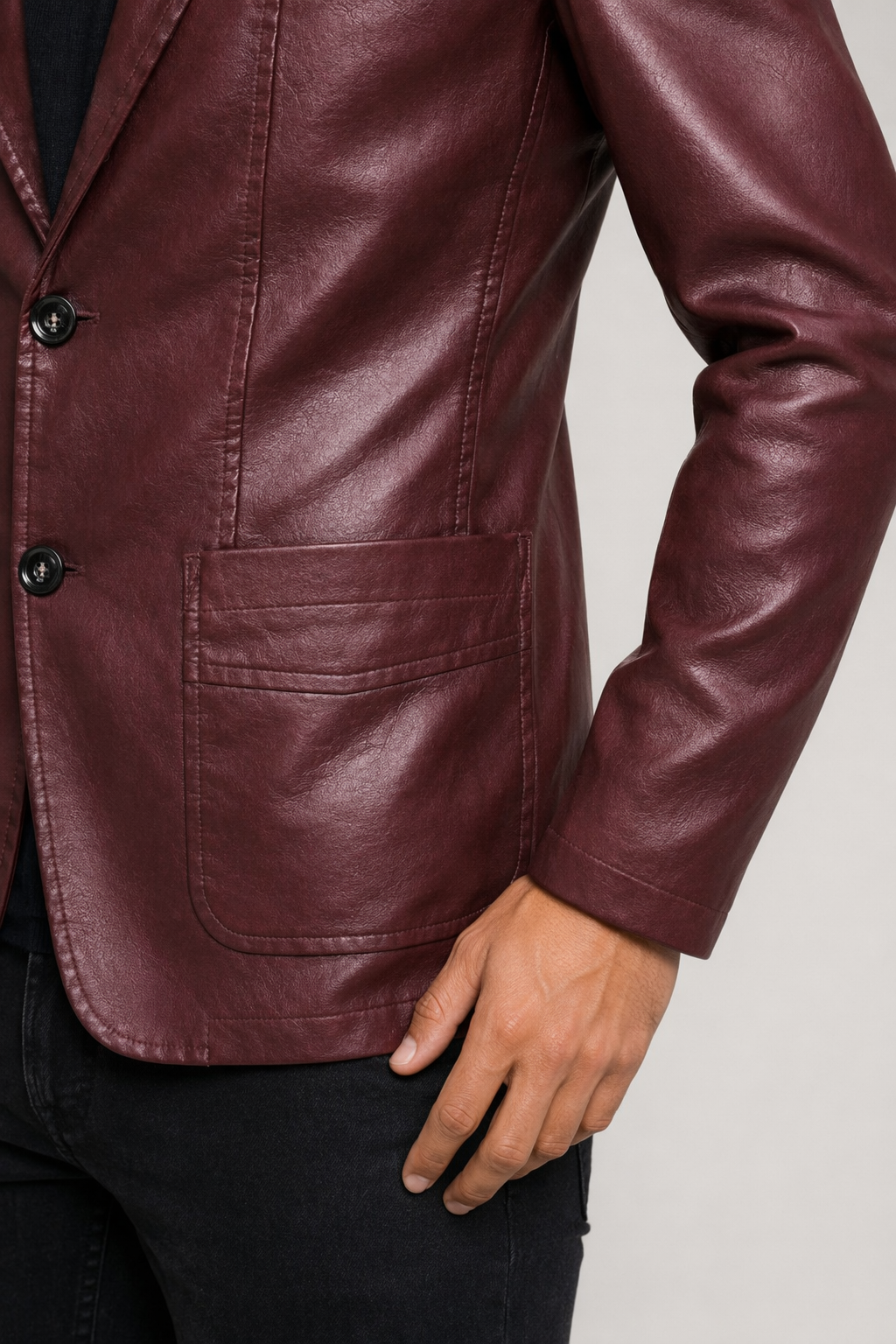 Men's Faux Leather Suit Jacket Burgundy