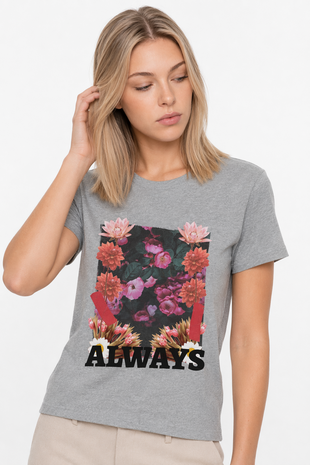 Short Sleeve Jersey Tee with a Floral Grunge Twist Athletic Heather