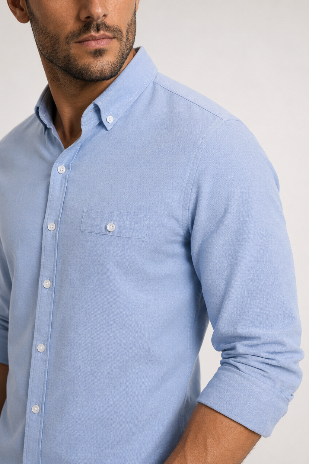 Sky Blue Men's Button-Up Shirt with Long Sleeves Default