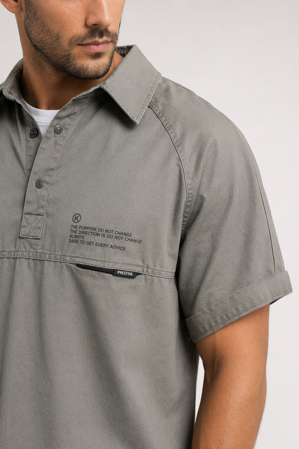 Short Sleeve Popover Shirt for Men Gray