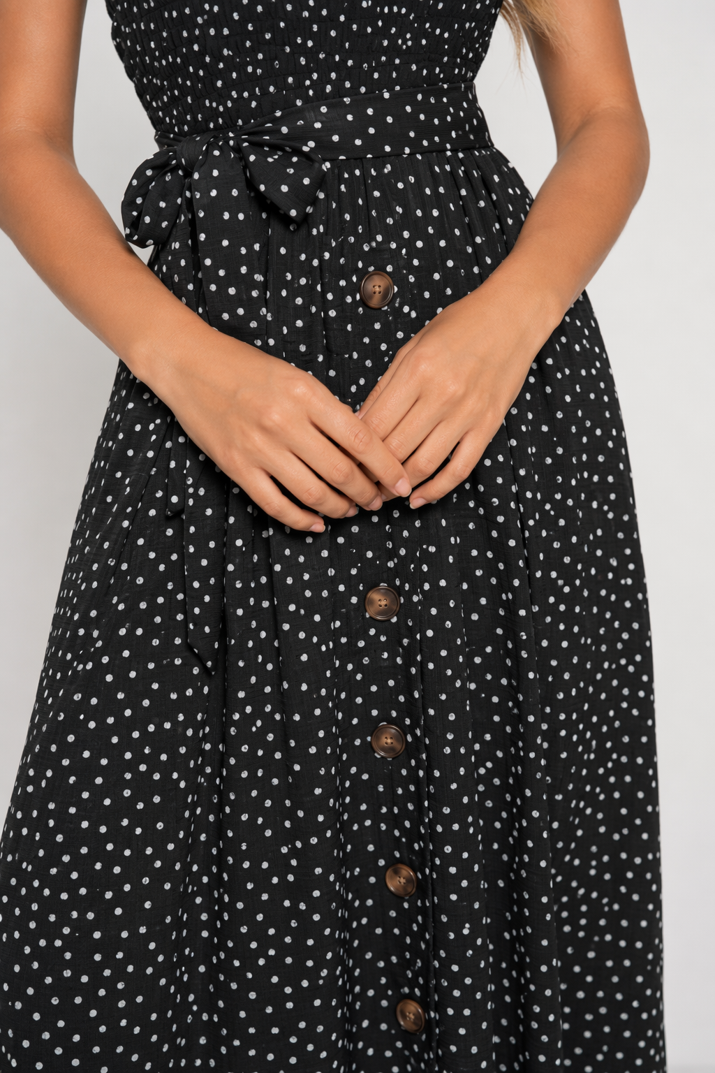 Polka Dot Maxi Dress for Women with Spaghetti Straps Black