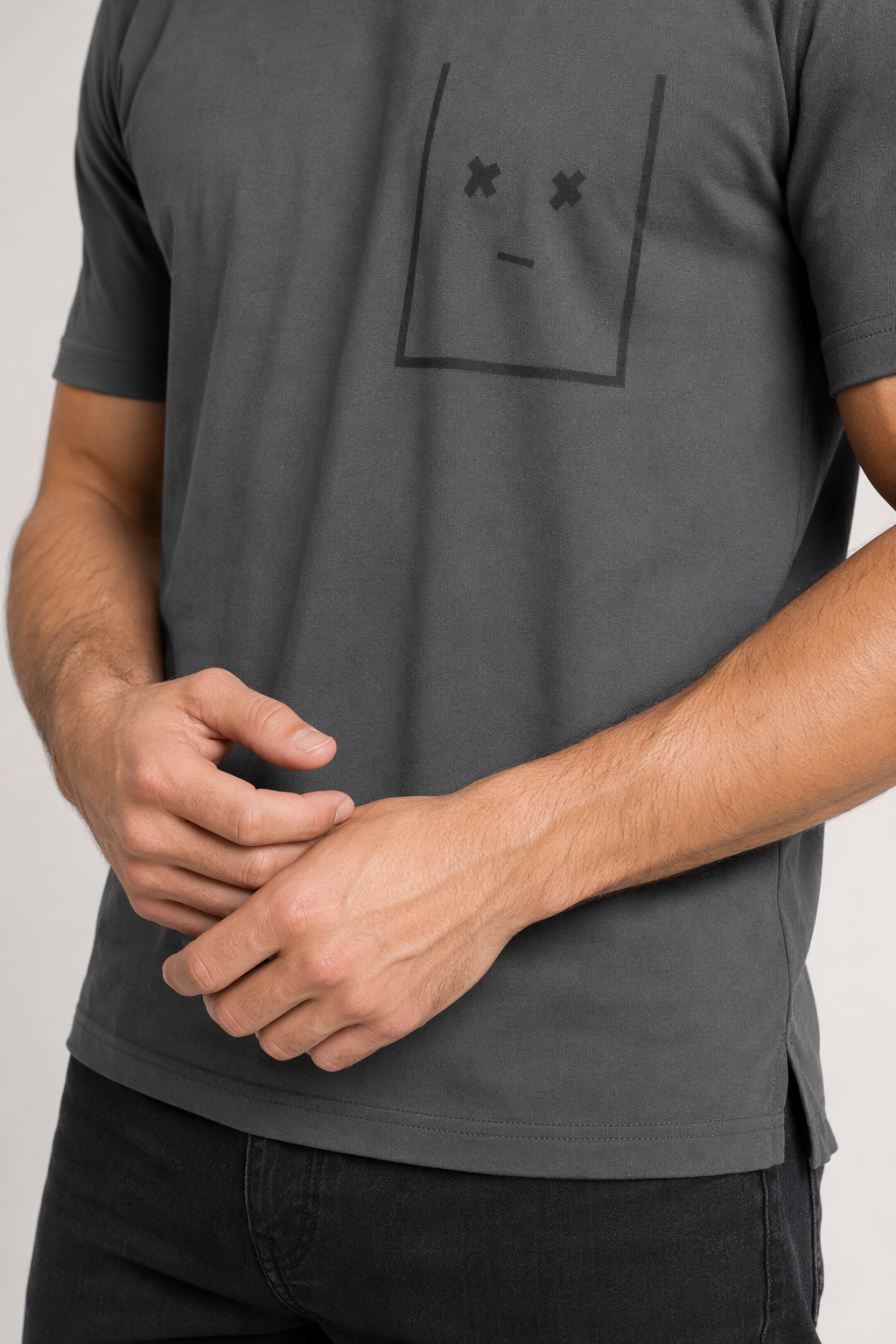 Streetwear T-Shirt for Men with Faux Pockets Charcoal