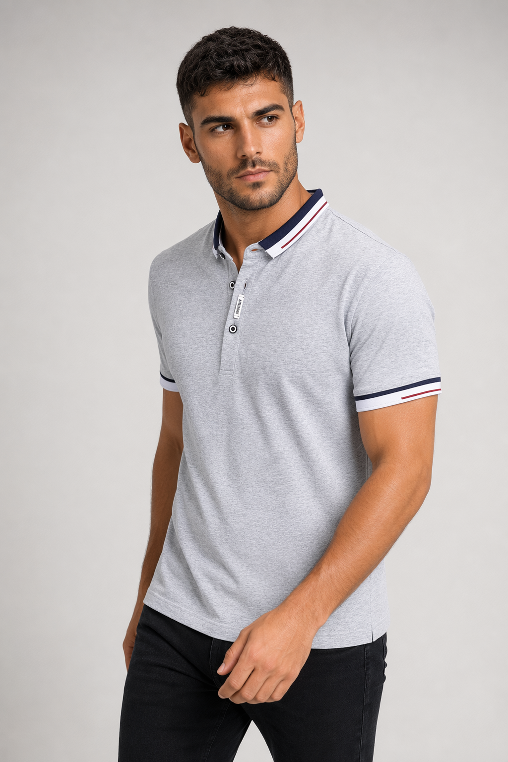 Short-Sleeved Polo Shirt for Men with Distinctive Collar Embellishments Light Gray