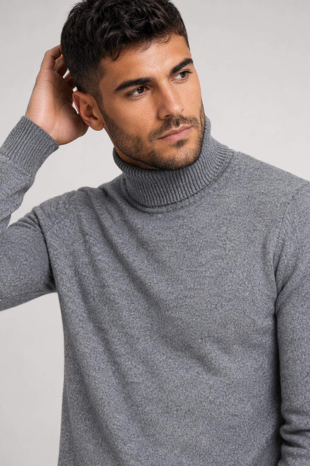 Slim-Fit Turtleneck Sweater for Men Gray