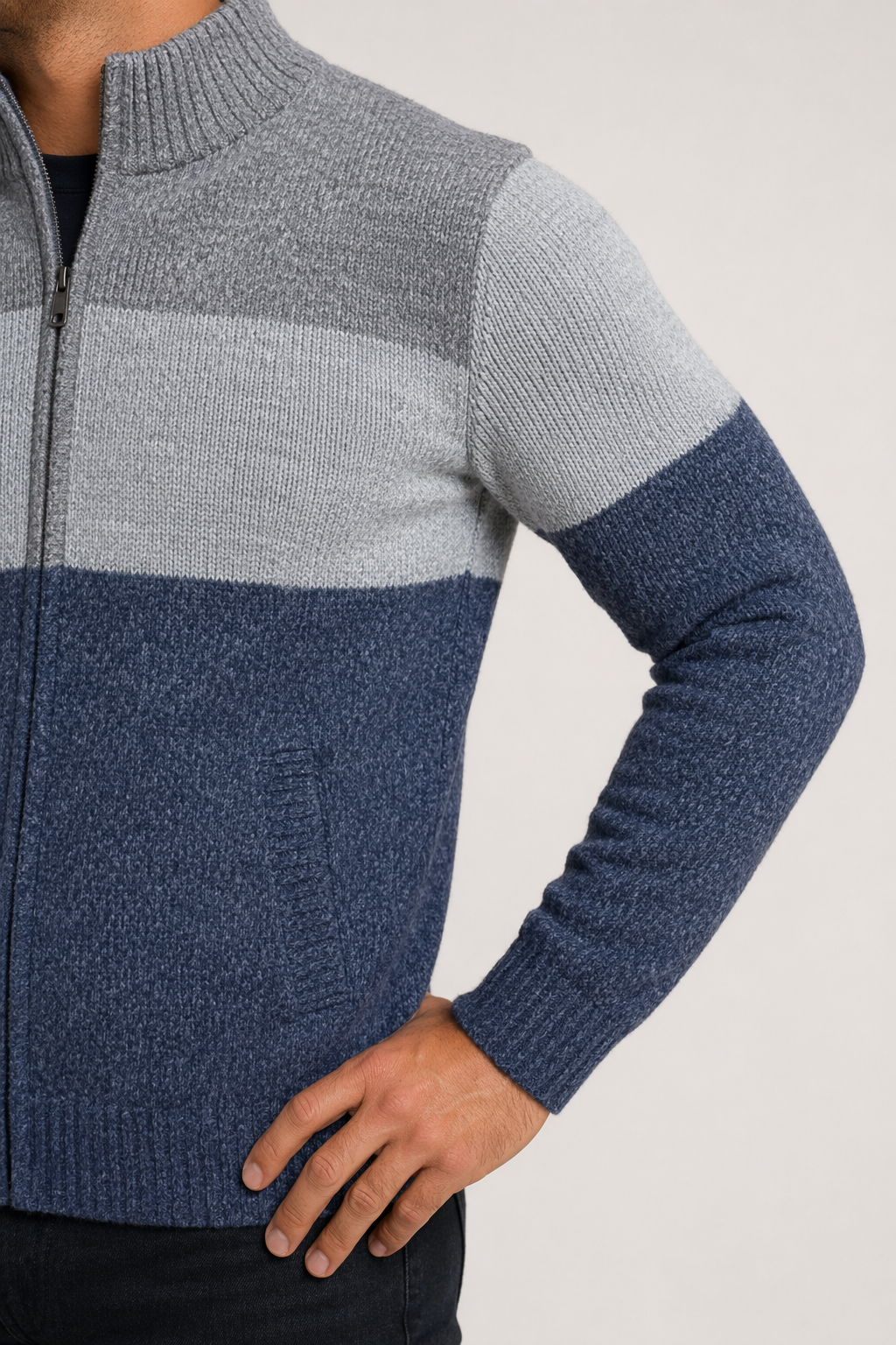 Men's Zip-Up Colorblocked Cardigan Light Gray
