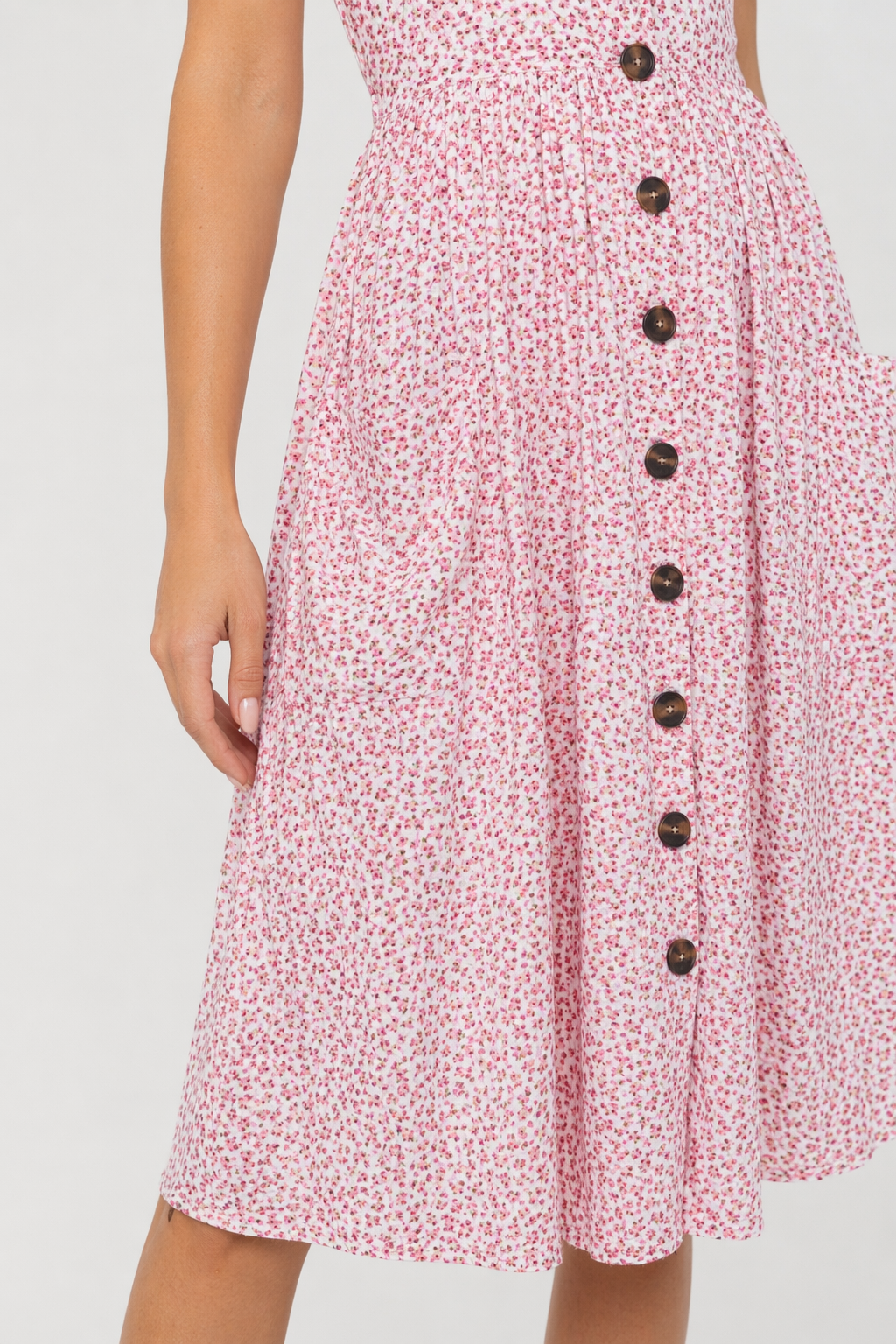 Button-Front Dress with Shoulder Straps Pink
