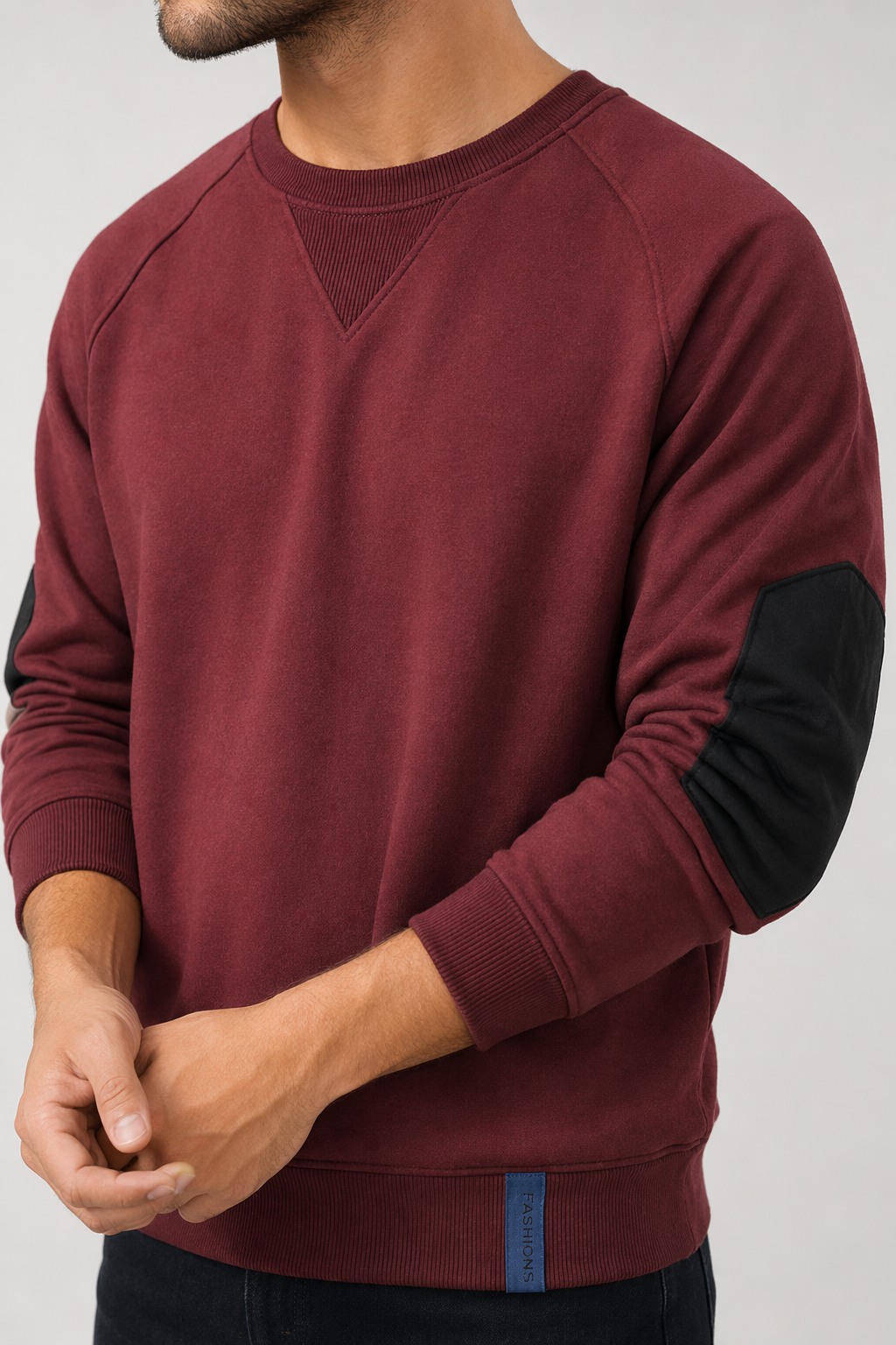 Contrasting Elbow Patch Men's Pullover Red