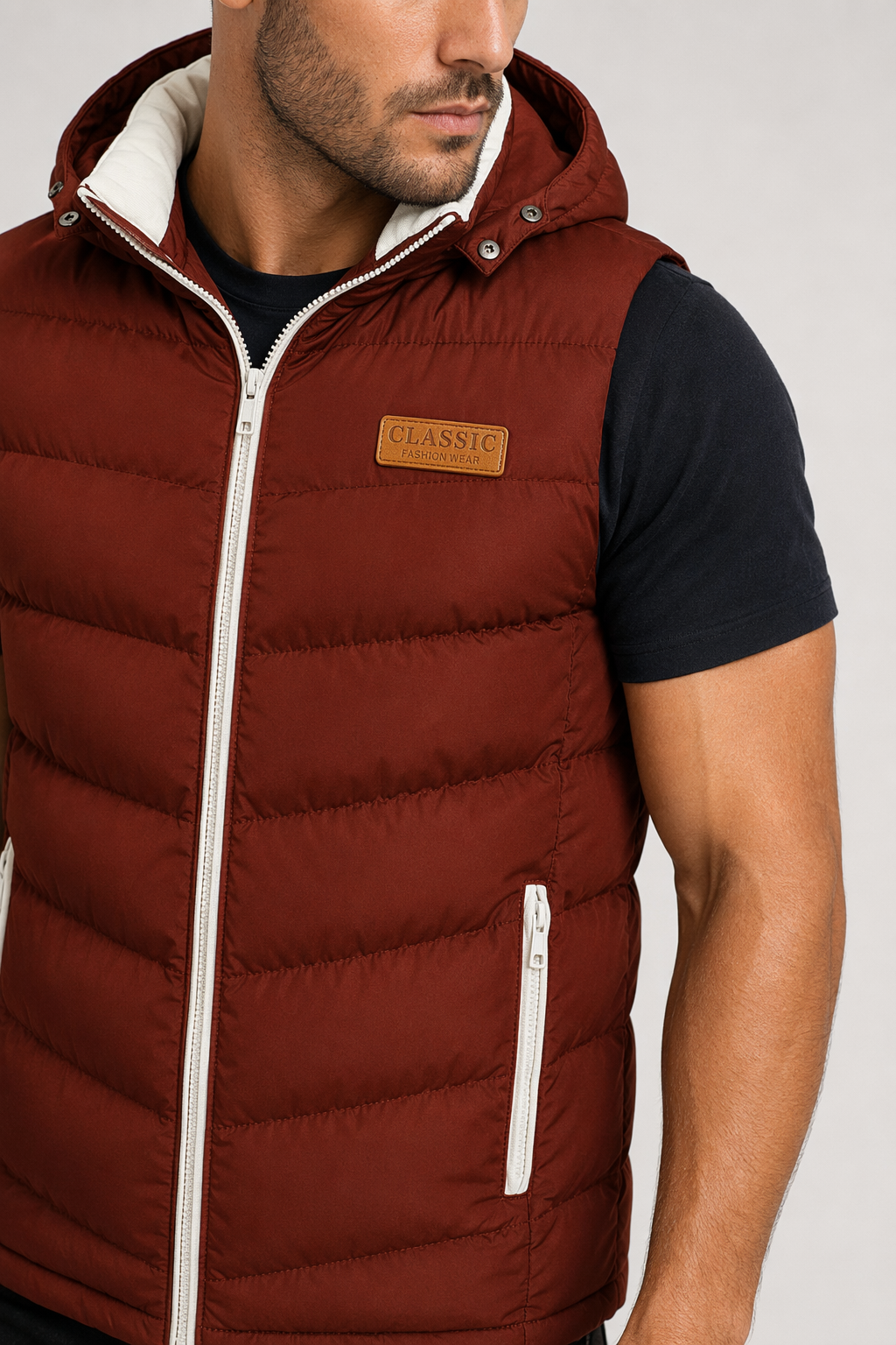 Ultra Cozy Winter Hooded Puffy Vest for Men in Vibrant Red Default